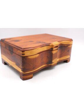 Handmade Wood Jewelry Trinket Box Hinged Footed Design Knotted Box Joint Vtg